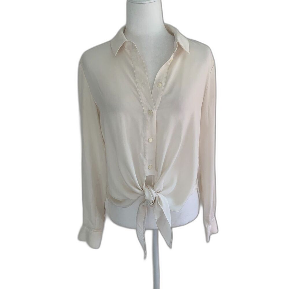 Juicy Couture | Cream Tie Front Crop Button Down Shirt Size Small Long Sleeve